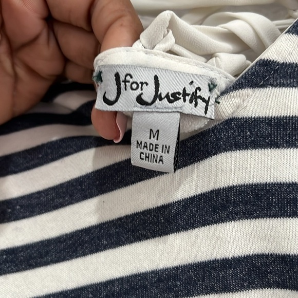 J For Justify Womens Sweater Dress Mini Striped Navy Blue Cream Sz M Cruise wear - Picture 3 of 8